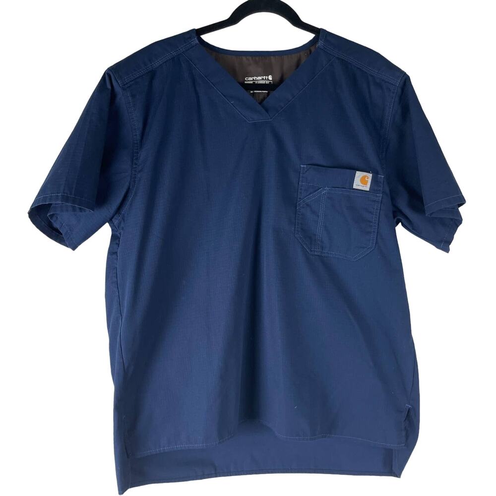 Carhartt Classic Fit Ripstop Shirt Mens Large Blue V-Neck Short Sleeve C15108